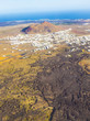 aerial of Lanzarote with wind power plant