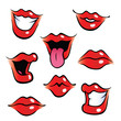 Collection of female mouths with glossy lips.
