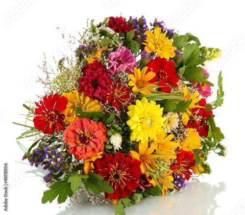 Photo: bouquet of beautiful summer flowers, isolated on white bouquet of beautiful summer flowers, isolated on white