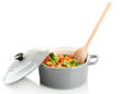 Vegetable stew in gray pot isolated on white