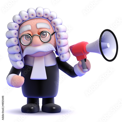 Illustration: Judge announce decision through loud hailer Judge announce decision through loud hailer