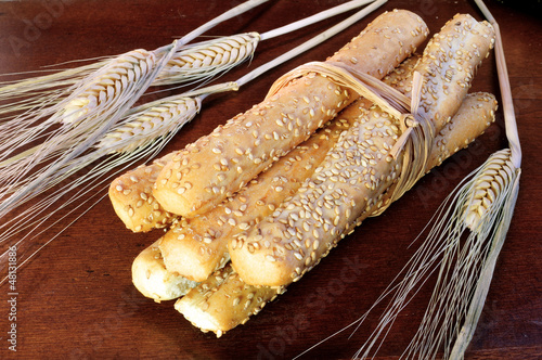 Photo: Freshly baked breadsticks with spikes Freshly baked breadsticks with spikes