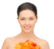 woman with red flowers
