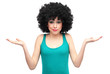 Woman with afro expressing confusion