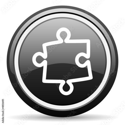 Illustration: puzzle black glossy icon on white background puzzle black glossy icon on white background