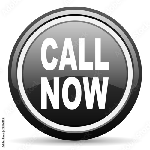 Illustration: call now black glossy icon on white background call now black glossy icon on white background