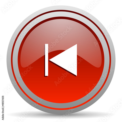 Illustration: prev red glossy icon on white background prev red glossy icon on white background