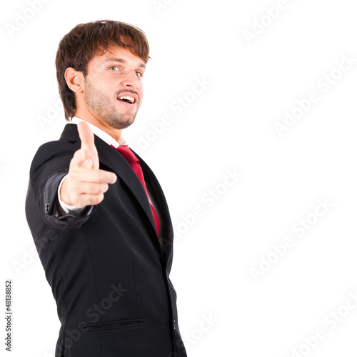 Photo: Businessman doing the ok pose isolated on white Businessman doing the ok pose isolated on white