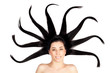 attractive woman with long splayed hair. isolated