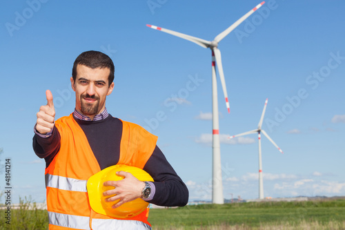 Photo: Technician Engineer in Wind Turbine Power Generator Station Technician Engineer in Wind Turbine Power Generator Station