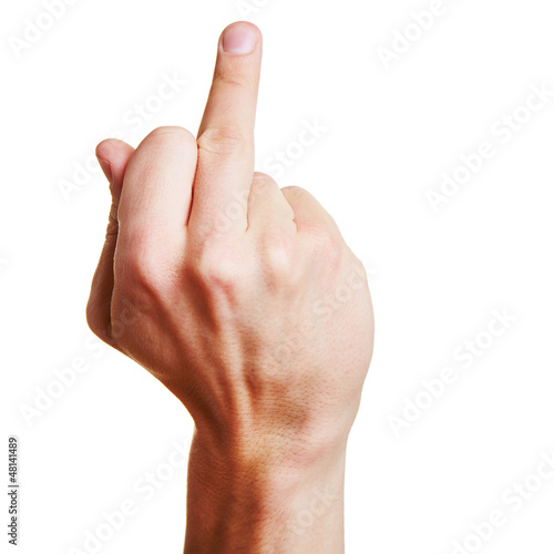 Photo: Hand hält Mittelfinger hoch Hand hält Mittelfinger hoch