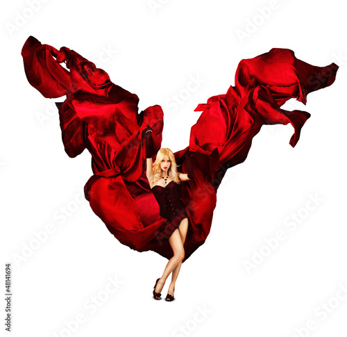 Photo: Sexy Blonde Woman with Red Silk on White Sexy Blonde Woman with Red Silk on White