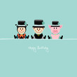 Ladybeetle, Chimney Sweep & Pig "Happy Birthday" Retro