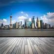 shanghai skyline with wooden floor