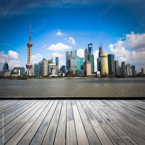 Photo: shanghai skyline with wooden floor shanghai skyline with wooden floor
