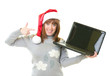 Foto: girl in Santa Claus clothes with notebook girl in Santa Claus clothes with notebook
