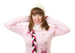 Foto: Beautiful smiling girl in warm clothes on white background Beautiful smiling girl in warm clothes on white background