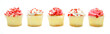 Valentines Day cupcakes arranged in a row as a border