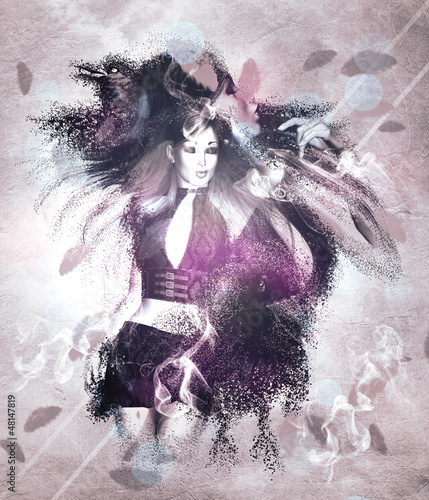 Illustration: Girl with ravens manipulation Girl with ravens manipulation