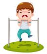 illustration of boy hanging single bar