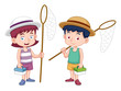 illustration of boy and girl with insect net