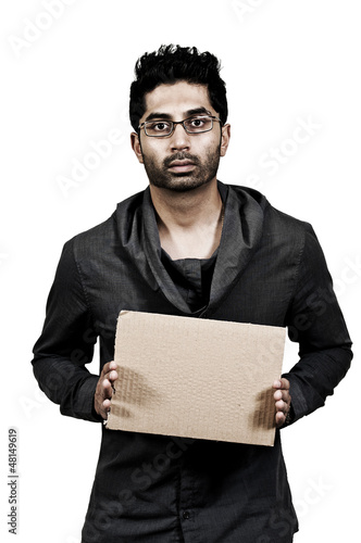 Photo: Man Holding Blank Sign Man Holding Blank Sign