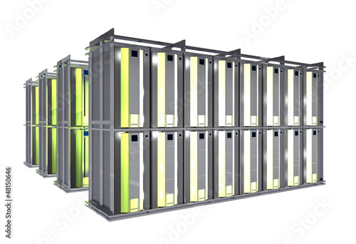 Illustration: Hosting Room - Server Racks Isolated on White. Hosting Room - Server Racks Isolated on White.