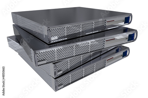 Illustration: Four Modern Server Computers Isolated on White. Four Modern Server Computers Isolated on White.