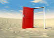 Red Door Open In A Desert