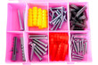 Pink box with screws and dowels