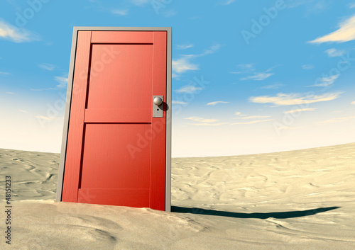 Illustration: Red Door Closed In A Desert Red Door Closed In A Desert
