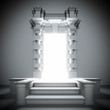 White portal to future with bright light.