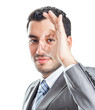 Close-up successful businesman with sign ok, isolated on white
