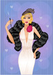 Cute girl in retro style with cigarette, eps10