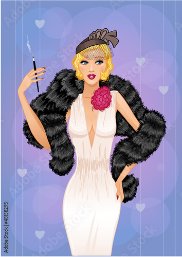 Vector: Cute girl in retro style with cigarette, eps10 Cute girl in retro style with cigarette, eps10
