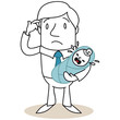 Figur, Mann, Erziehung, ratlos, Vater, Baby, schreiend