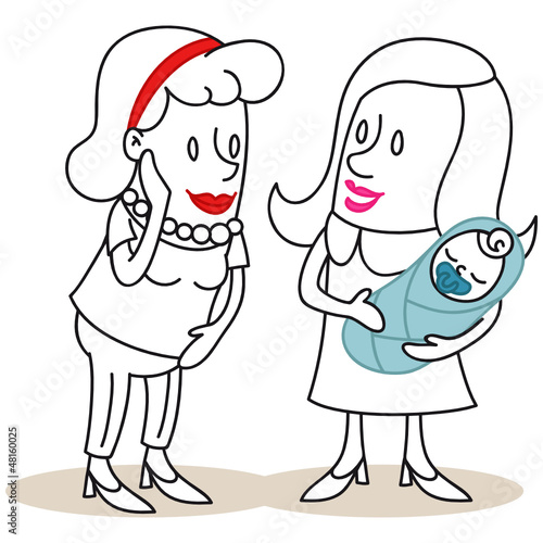 Vector: Figuren, Frauen, Neugeborenes, Baby, begutachten Figuren, Frauen, Neugeborenes, Baby, begutachten