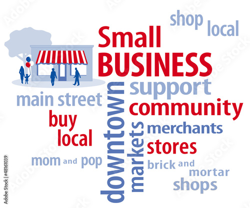 Illustration: Small Business Word Cloud in Red, White and Blue Small Business Word Cloud in Red, White and Blue
