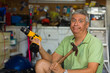 Handsome man in garage