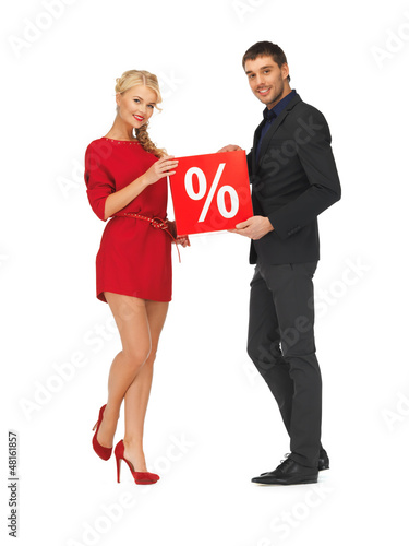 Photo: man and woman with percent sign man and woman with percent sign
