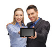 man and woman with tablet pc