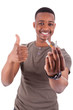 Photo: Young african american man showing a broken cigarette Young african american man showing a broken cigarette