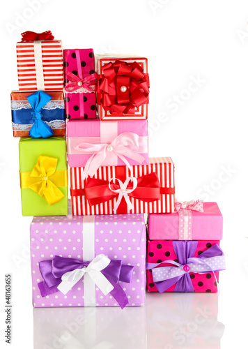 Photo: Hill colorful gifts isolated on white Hill colorful gifts isolated on white