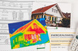 Energie sparen. Haus mit Wärmebild Kamera