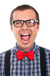 Crazy nerd man laughing