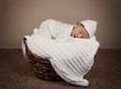 adorable baby boy sleeping in a wicker