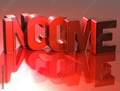 Illustration: 3D Word Income on red background 3D Word Income on red background