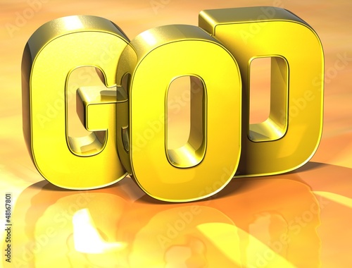 Illustration: 3D Word God on yellow background 3D Word God on yellow background