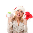 Young caucasian woman in christmas cap