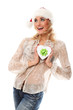 Young casual caucasian woman in christmas cap